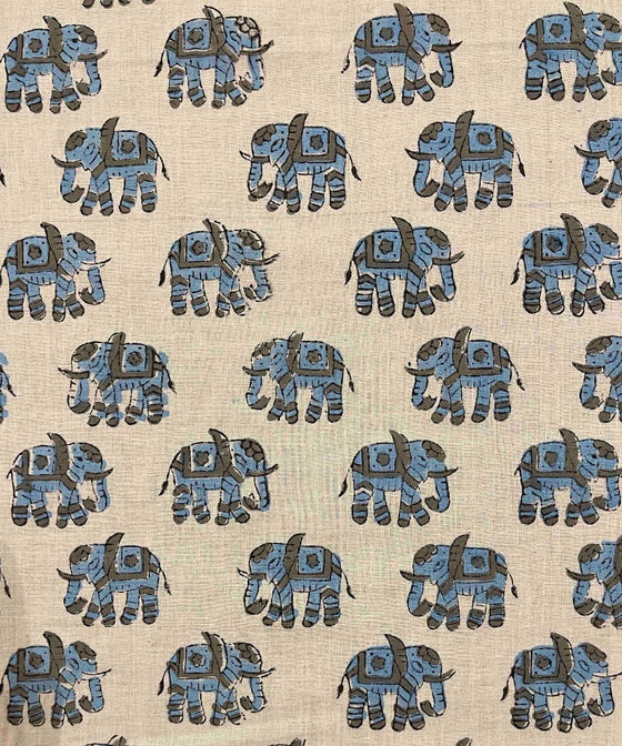 Cotton Fabric - Hand Block Print Elephants