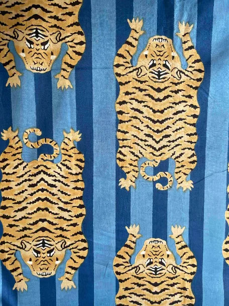 Tiger pattern fabric with blue stripes, Sapling Textiles, Fabric Store Australia, Indian Fabric online Australia