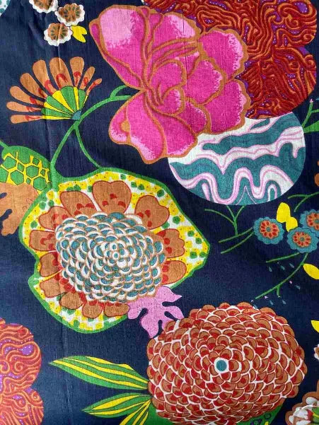 Colorful floral pattern on a dark blue background, Sapling Textiles, Fabric Store Australia, Indian Fabric online Australia