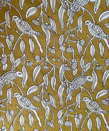 Cotton Fabric - Hand Block Print - Parrots Earthy