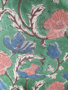  Cotton Fabric - Hand Block Print Poppies Green