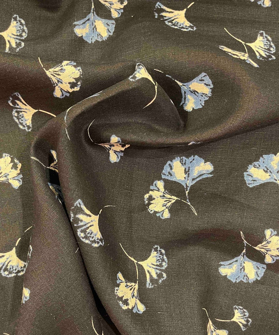 Linen Fabric - Ginko Navy
