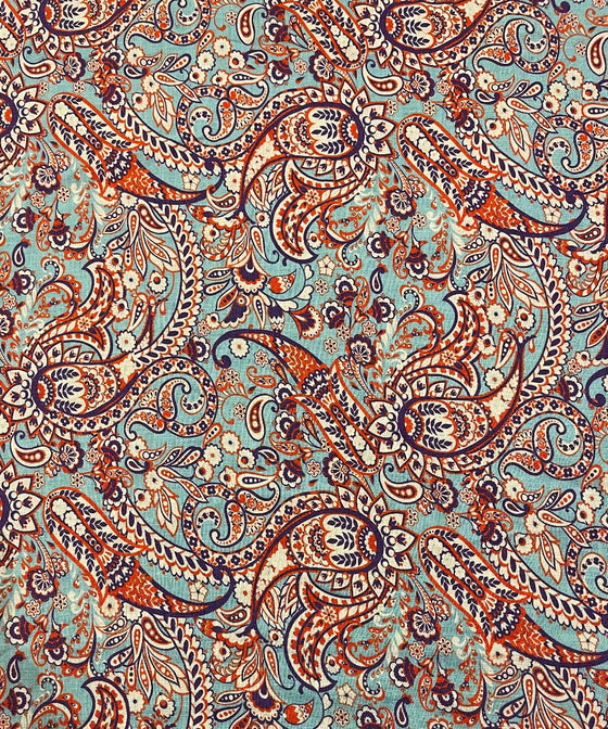 Linen Fabric - Paisley Blue