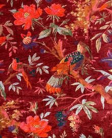  Velveteen Fabric - Bird of Paradise Bergundy