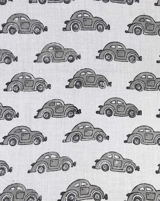 Cotton Fabric - Hand Block Print Fast Cars