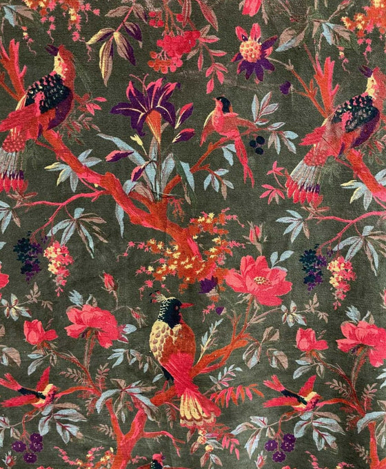 Velveteen Fabric - Bird of Paradise Olive